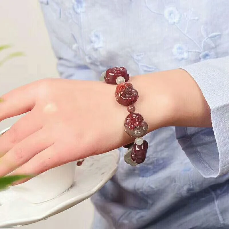 

Wholesale Fine Multicolor Natural Stone Bracelets Caved Laughing Buddha Beads Bracelet Lucky for Women Men Fashion Jewelry