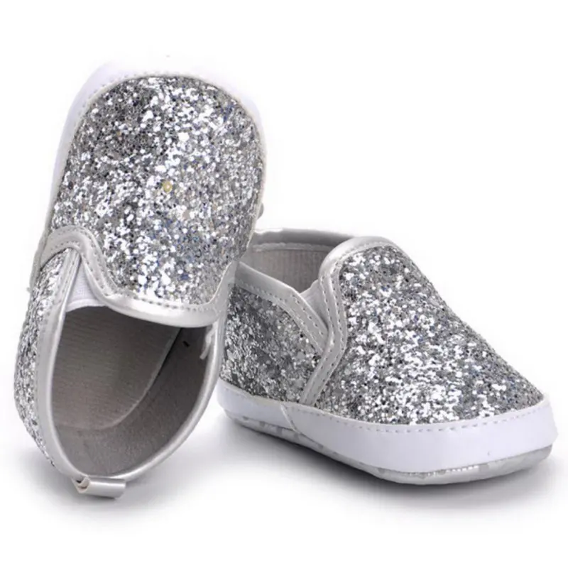 Современный 2017 для маленьких девочек Обувь Серебряная роза Блёстки Bling мягкая