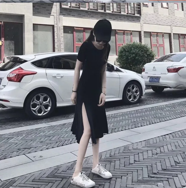 Летние модные готические платья женское облегающее платье с высоким разрезом