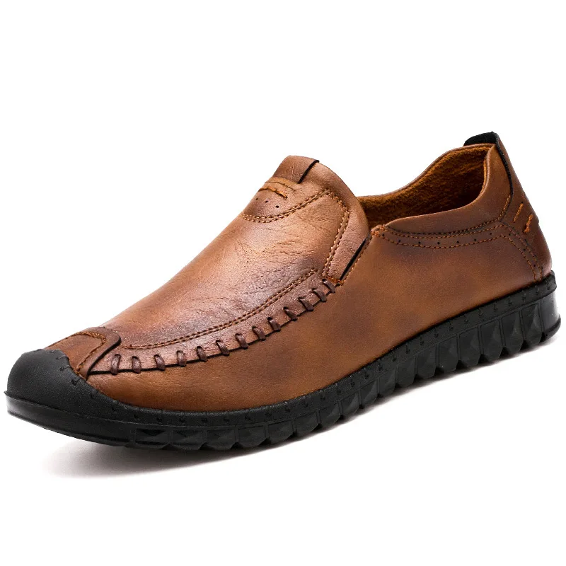 B1909-Light brown Для мужчин повседневная обувь модные Мужская обувь из брендовой натуральной кожи Для мужчин обувь дышащая кроссовки оксфорды Мокасины обувь плюс Размеры 48 - Цвет: B1909-Light brown