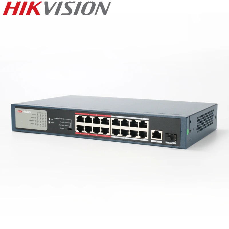 HIKVISION PoE Switch DS-3E0318P-E/M Unmanaged 16 ports 10/100 Mbps Uplink 1000M for 16CH NVR and CCTV IP Cameras 802.3at 802.3af