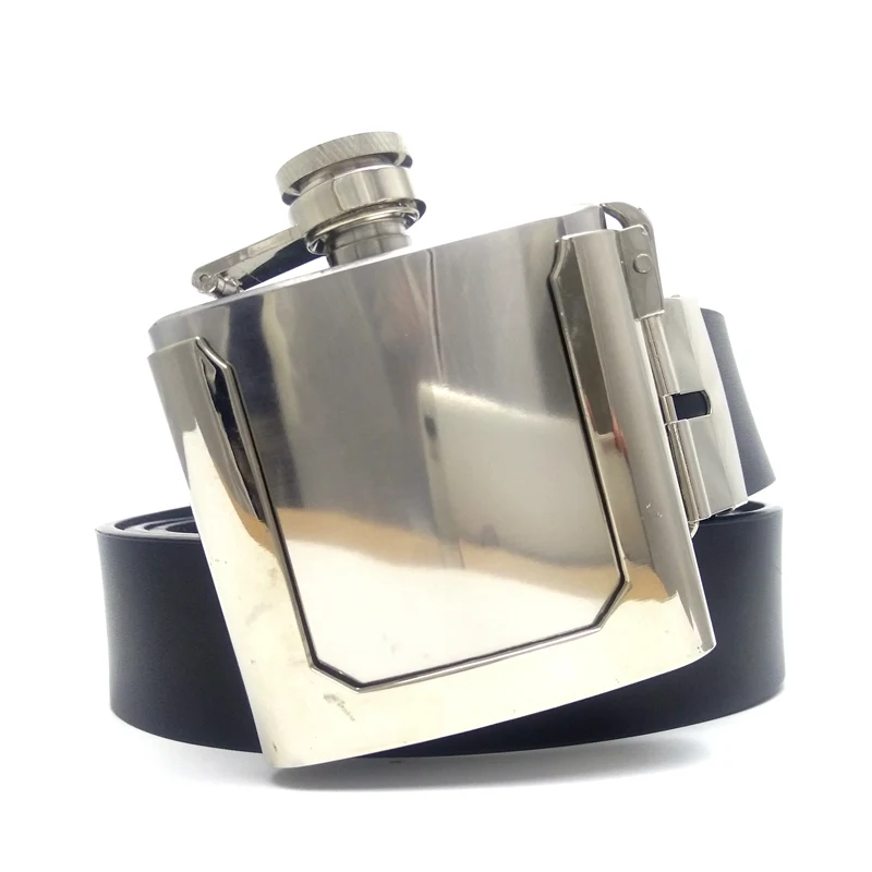 Черные Ремни из искусственной кожи для мужчин с 2 унциями фляга нержавеющей стали