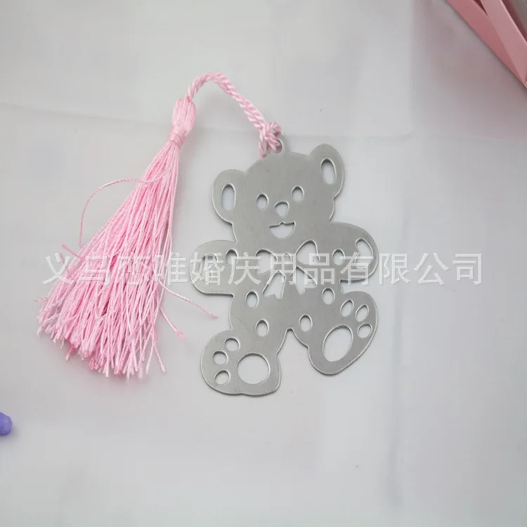 Lindo oso marcap&aacute;ginas con Mini tarjetas de felicitaci&oacute;n borla suministros de boda colgante regalos-2