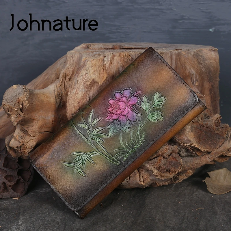 Женский винтажный кошелек Johnature Винтажный Длинный из натуральной кожи с