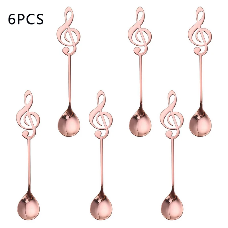 rose gold 6 шт. ложка из нержавеющей стали кофейная музыкальная тема чайная ложка для перемешивания маленький десерт, мороженое совок креативные столовые приборы подарки - Цвет: rose gold