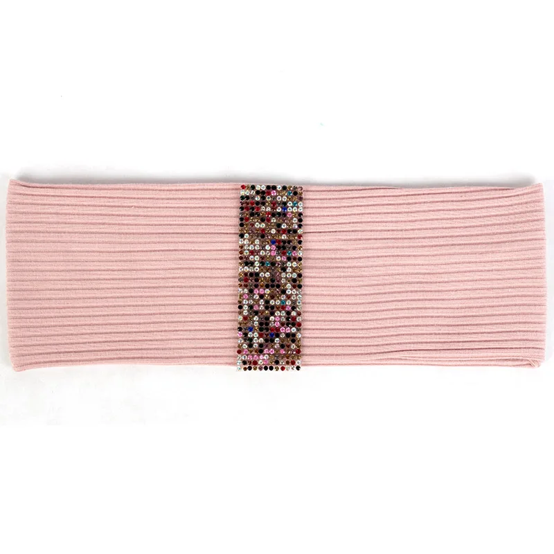 Pink Rainbow Женская рифлёная головная повязка красочные аксессуары из стразов Алмазная плоская эластичная повязка для волос для женщин Полосатый тюрбан DT794 - Цвет: Pink Rainbow
