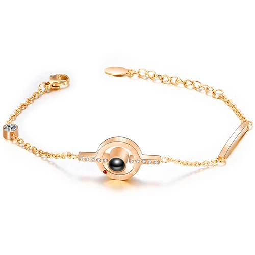 Round Gold Новое поступление на День святого Валентина Золотой 100 языков I love you проекция Мода Шарм женский браслет дропшиппинг - Окраска металла: Round Gold