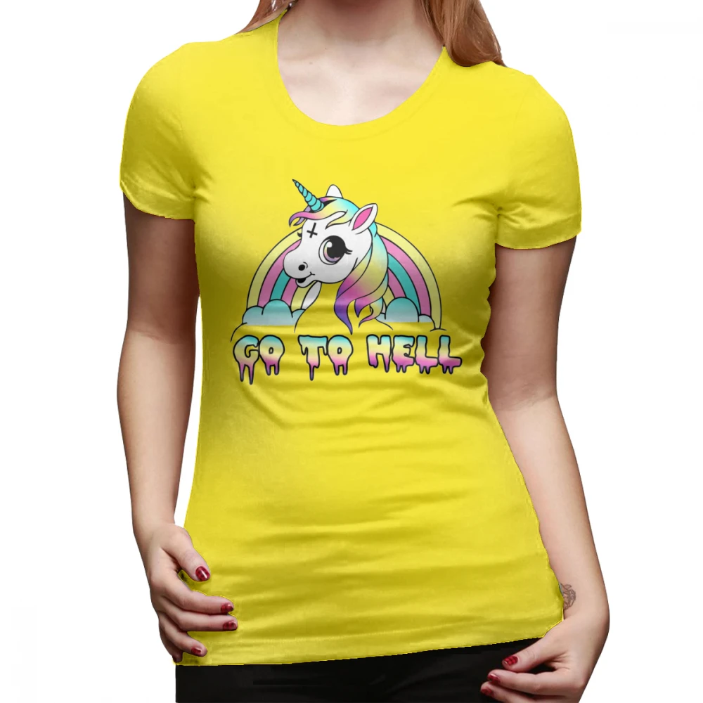 Футболка Go To Hell Футболка с принтом единорога уличная одежда женская футболка Kawaii 100 хлопок короткий рукав XXL Женская футболка - Цвет: Цвет: желтый