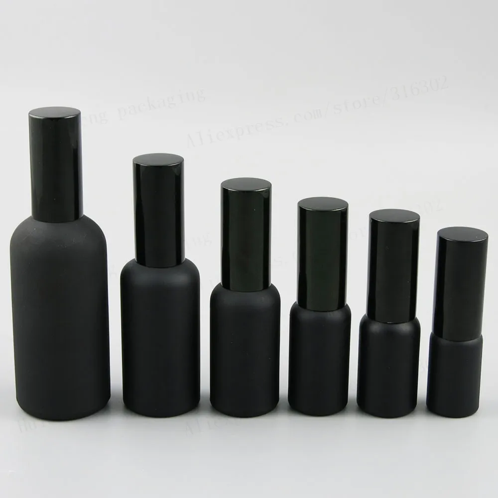 12 x 100ml 50ml 30ml 20ml 15ml 10ml Matt Black Glass Perfume Bottle With Aluminium Mist Spray Cosmetic Containers