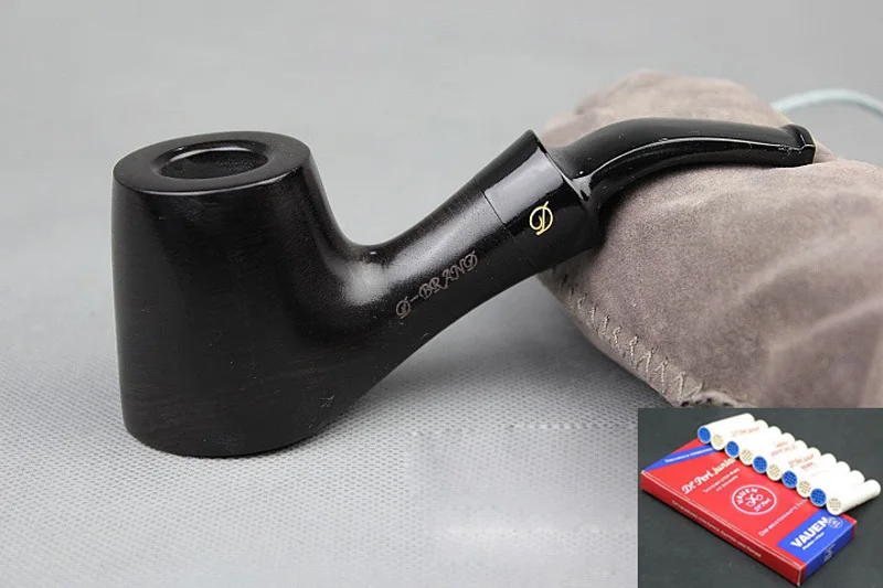 

Flat Bottom Handmade Nature Ebony Wood Black Tobacco Smoking Pipe Round Wooden Pipe & Pouch & Stand & 10X 9mm Pipe Filters DB480