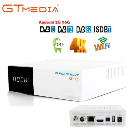 Freesat GTC радиоприемник спутниковой связи, цифровое телевизионное вещание S2 dvb T2 DVB-C ISDB-T Biss VU Cccam рецептор тюнер 4K Bluetooth FTA Android iptv-приставка m3u