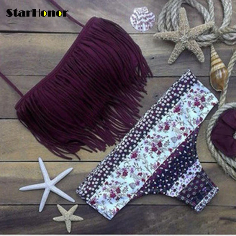 Starhonor женский сексуальный цветочный купальник с кисточками бикини монокини