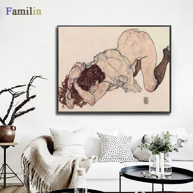 Egon Schiele тело цвет деление эскиз фигуры холст искусство печать живопись плакат, настенные картины для гостиной, домашний декор-02 - Цвет: Светло-серый