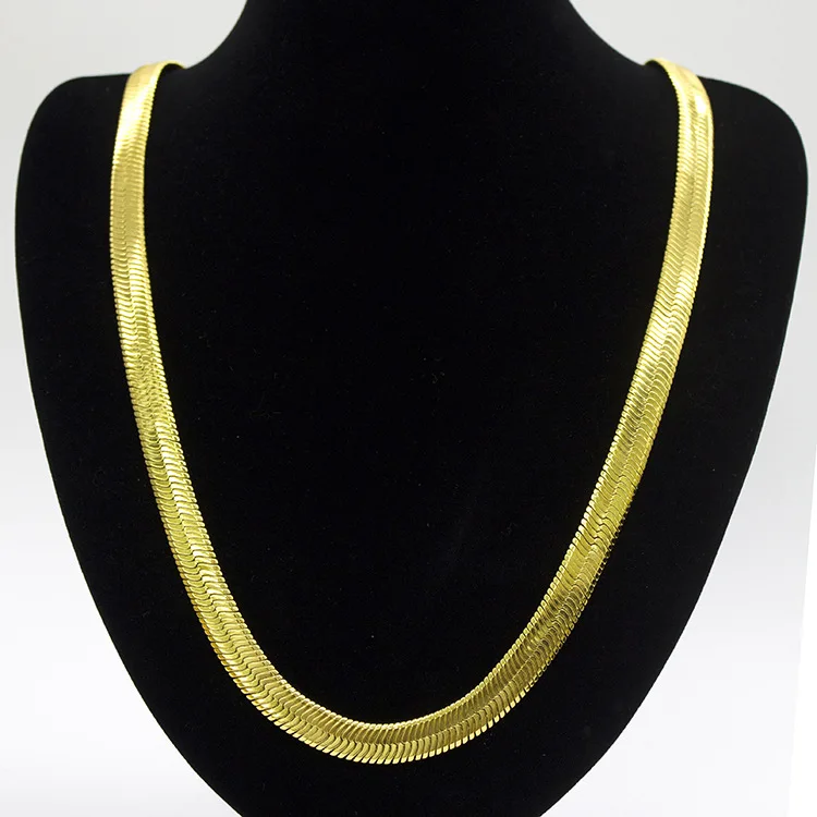 

10mm Wide 76cm 30" Flat Snake Chain Necklace Real Yellow Gold Filled Classic Men's Necklace Hip Hop Fine Jewelry