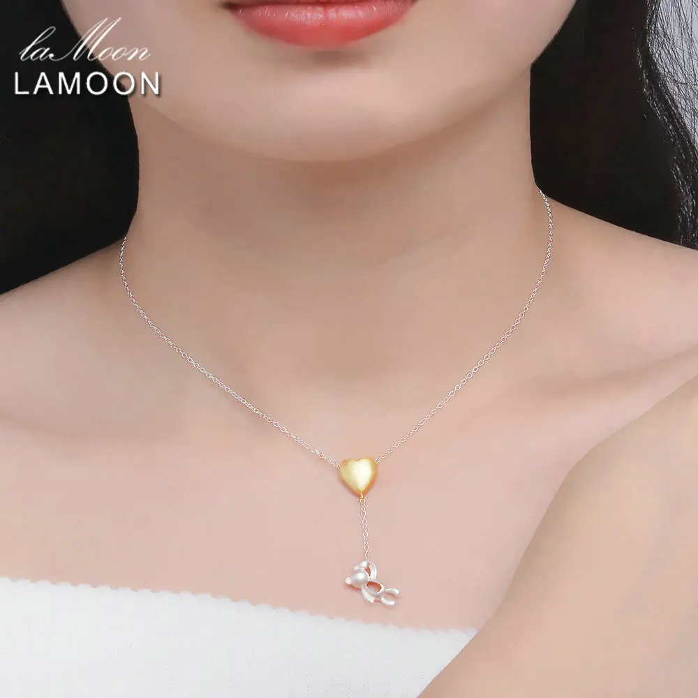 LAMOON 2017 New WireDrawing Love Heart &amp Little Bear Pendant Necklace 925-Sterling-Silver 2 Colors Jewellery for Women NY011 | Украшения