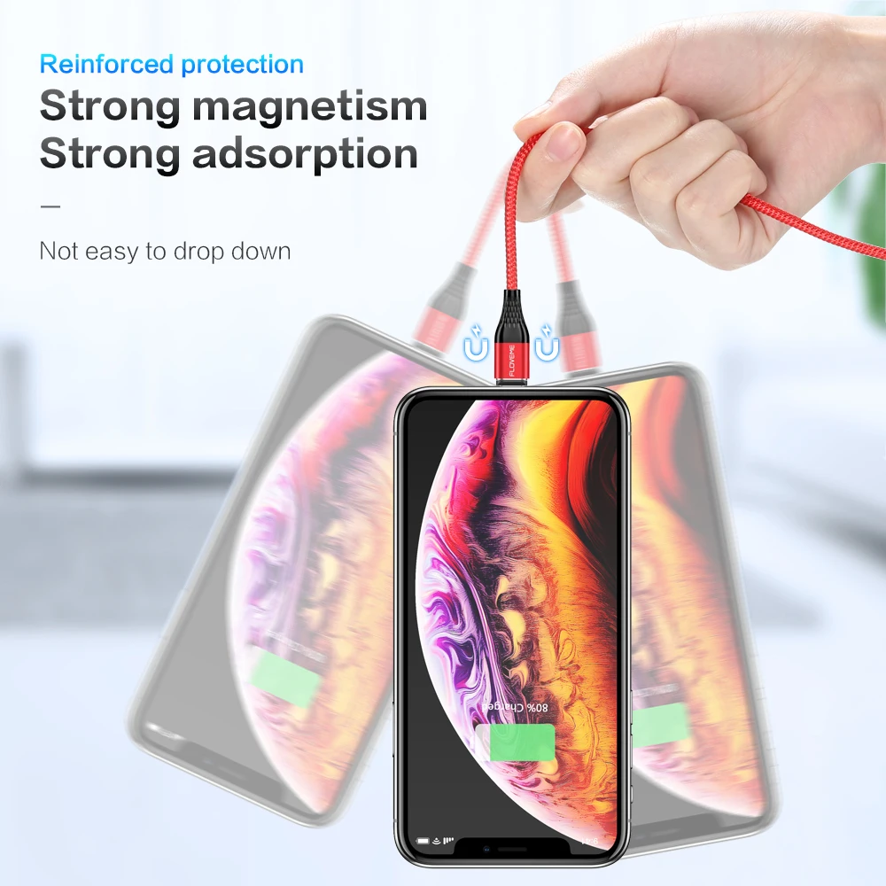 Магнитный кабель FLOVEME для iPhone 3A быстрой зарядки Micro USB Type-C Samsung Xiaomi Huawei магнитный