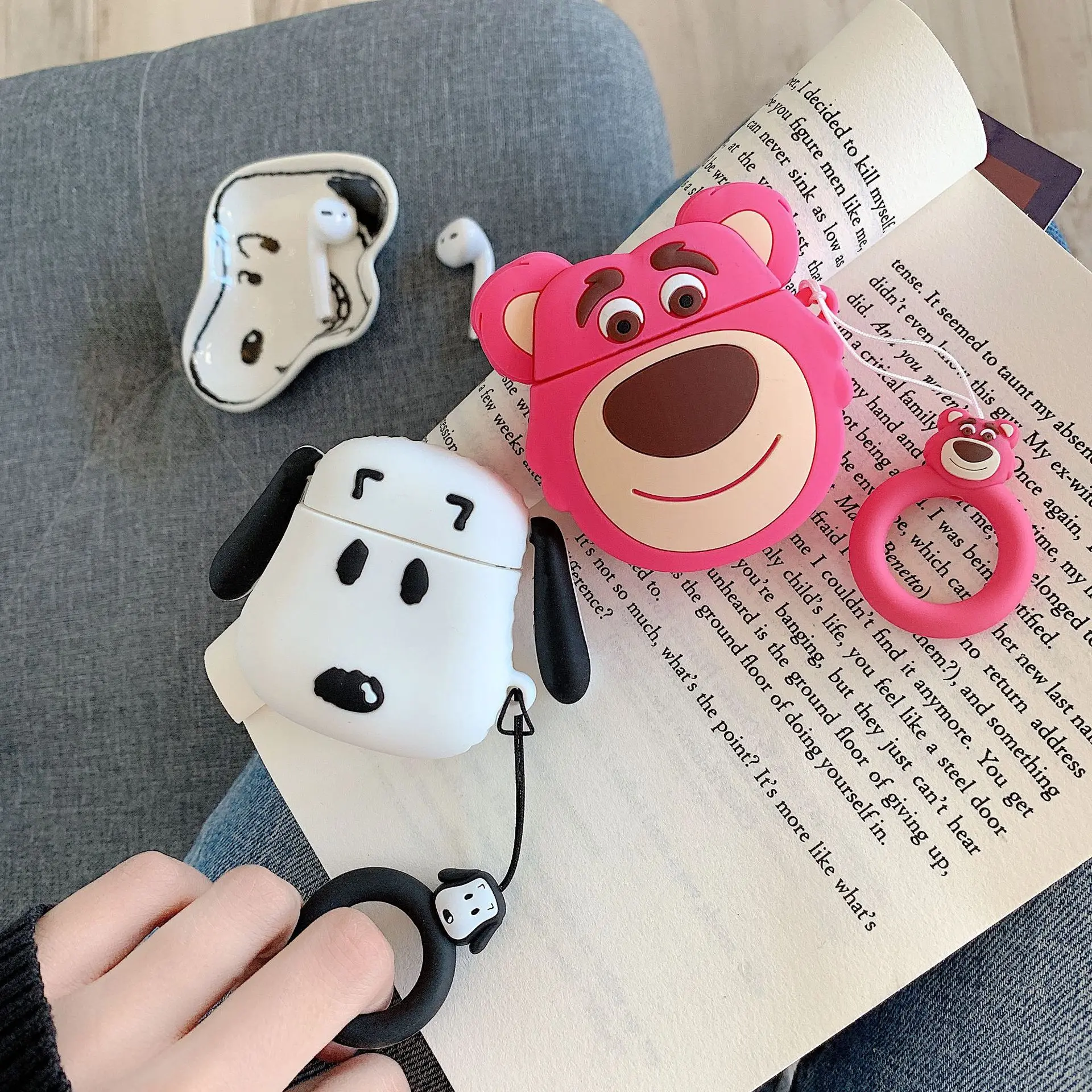 Airpods гарнитура милый мультфильм щенок медведь яблоко зарядная коробка защита