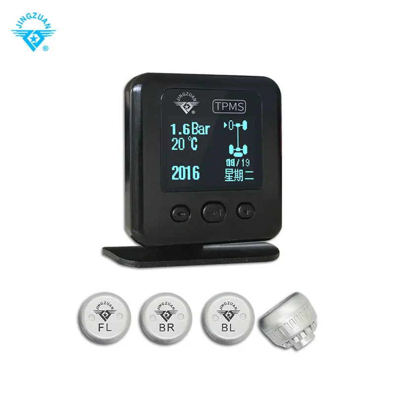 JINGZUAN новейший дизайн TPMS Авто OLED TMPS система контроля давления в шинах 4 экстерна/внутренние датчики разъем obd