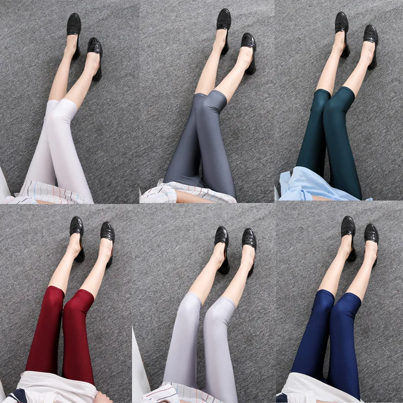 

2020 Summer Women Capri Pant Leggings Casual Solid Color Fluorescent Shiny Legging Slim Elasticity Leggings Fitness Feminina