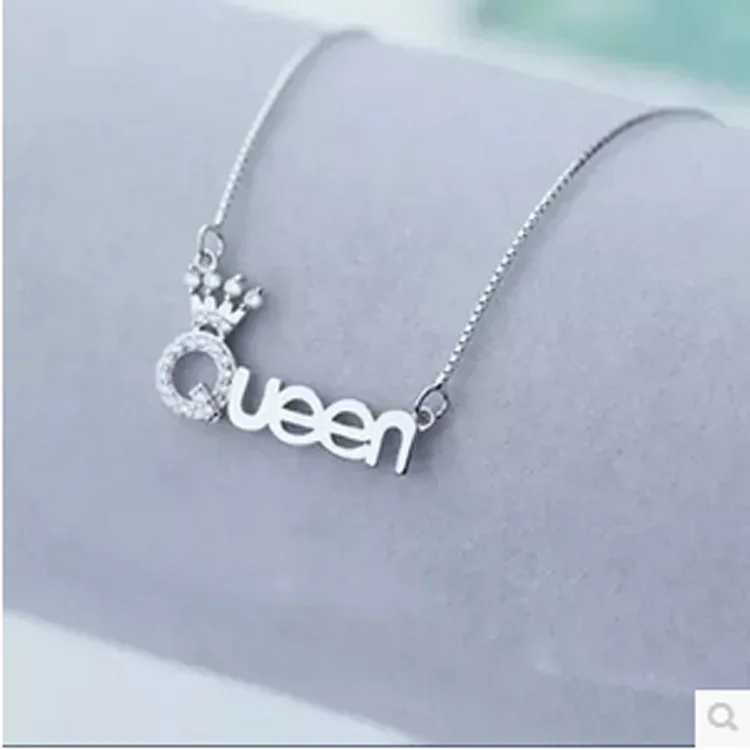 

Daisies Queen New Fashion Simple Letter Pendant Real 925 Sterling Silver Necklaces For Women Charm Gift Statement Jewelry