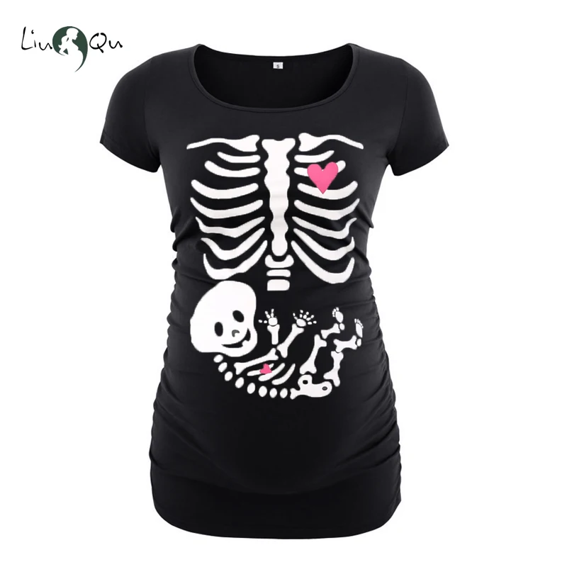 Футболка для беременных с черепом и скелетом на Хэллоуин Одежда Ropa Embarazada Cool Bone
