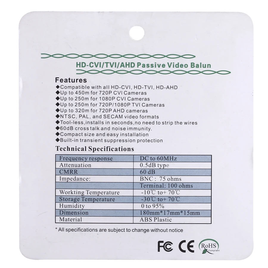ESCAM 5 шт./лот HD 720P/1080P CVI/TVI/AHD пассивный видео Balun BNC разъем для UTP Cat5/5e/6 пассивные
