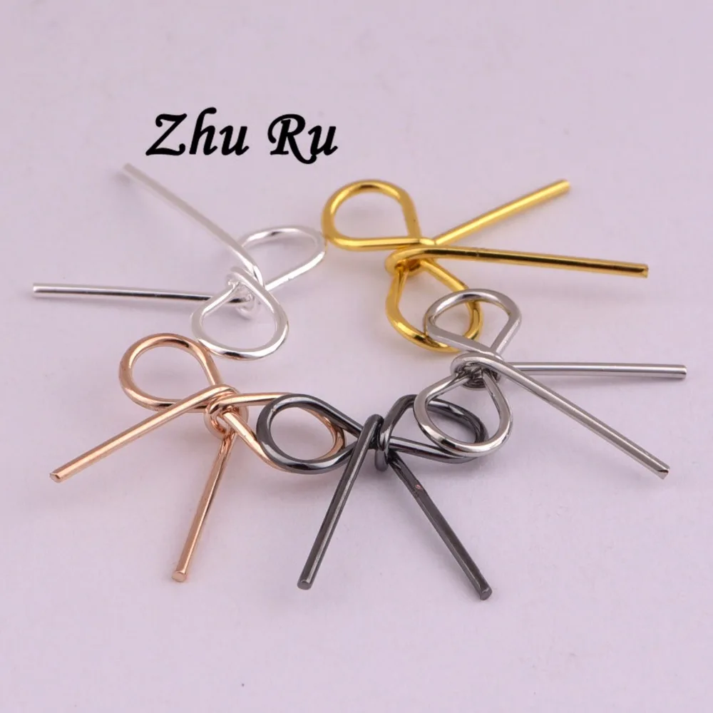 ZHU RU 10pcs/lot 11*12mm Wholesale Useful Findings Round copper wire tie bow Shaped Handmade jewelry material fit bag clothes | Украшения и