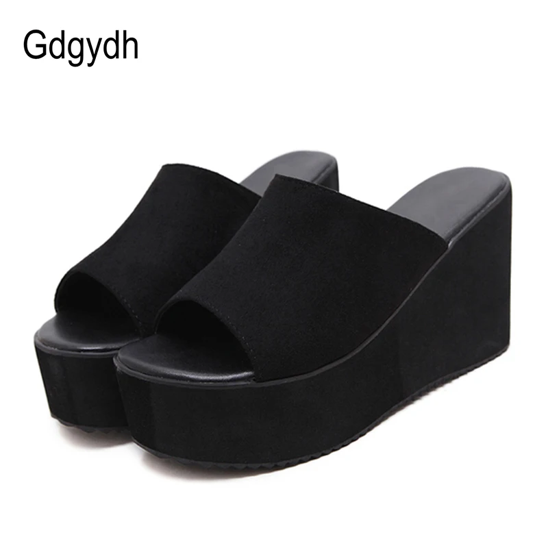 Женские босоножки на танкетке Gdgydh черные повседневные Босоножки платформе с