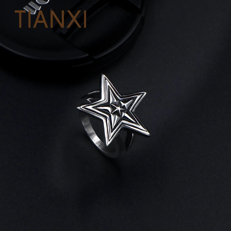 TIANXI Vintage Europe 316L Stainless Steel Ring High Quality Pentagram Style Biker Men Fashion Punk Gothic Jewelry | Украшения и