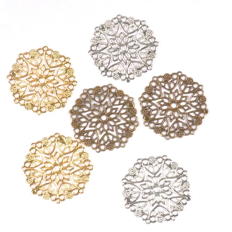 10 шт. филигранные Круглые Обертывания бронзовые/серебристые металлические