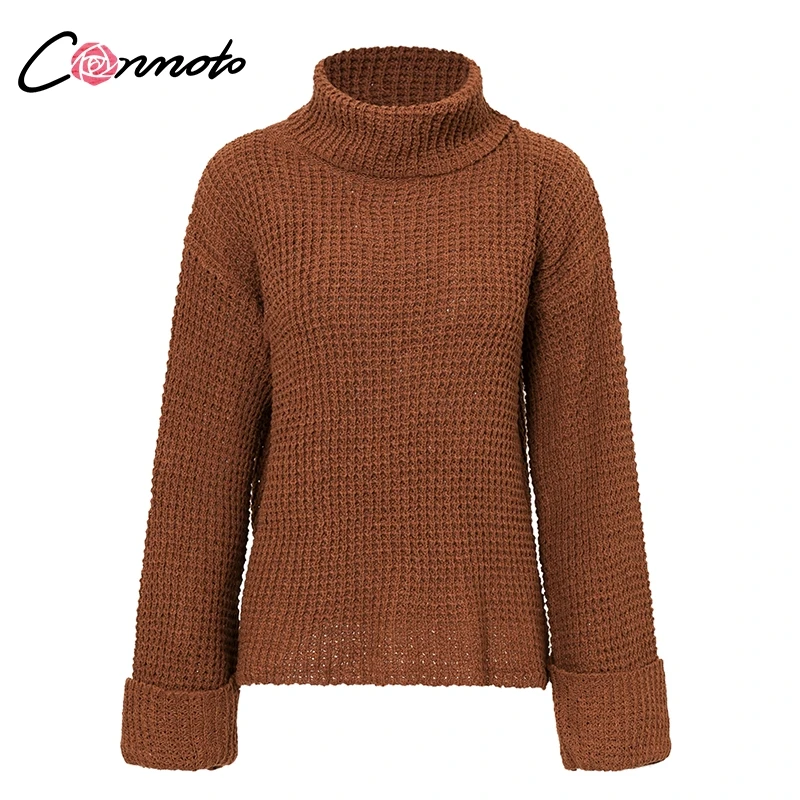 Conmoto Solid White Casual Sweater Women Turtleneck Long Sleeve High Street Fashion Sweaters Winter Knitwear Jumpers | Женская одежда