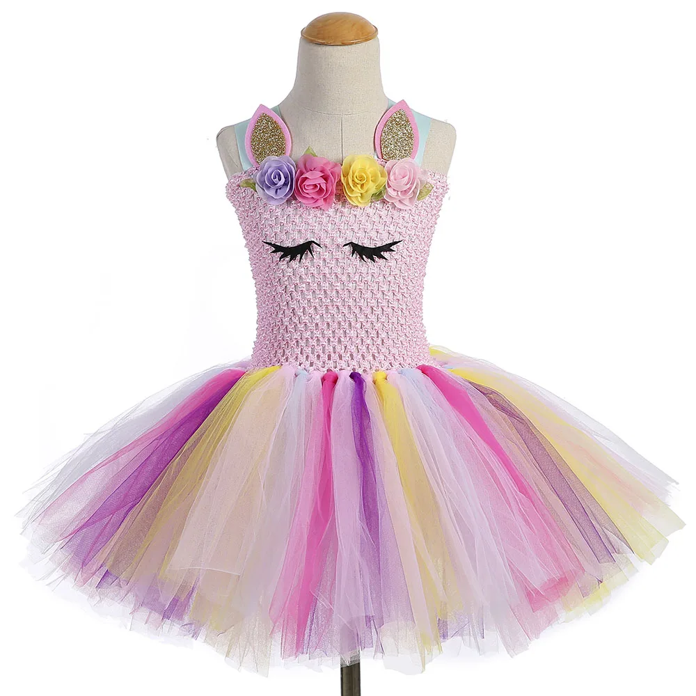 just dress Милое Пастельное платье-пачка принцессы с единорогом для девочек на день рождения с повязкой на голову с розовыми цветами; праздничный костюм с пони для девочек; комплект для праздников - Цвет: just dress