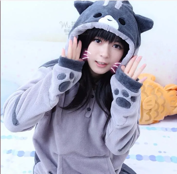 Горячая Распродажа, Neko Atsume Kawwii, костюм для косплея, милый кот, плотные милые толстовки, фланелевые толстовки с капюшоном, зимняя куртка CS310