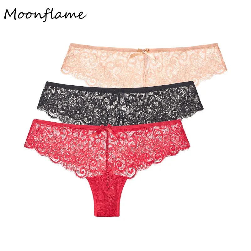 red.black.khaki Moonflame 3 шт./лот Новое поступление пикантный прозрачный кружевной женский сексуальный стринги 9082 - Цвет: red.black.khaki