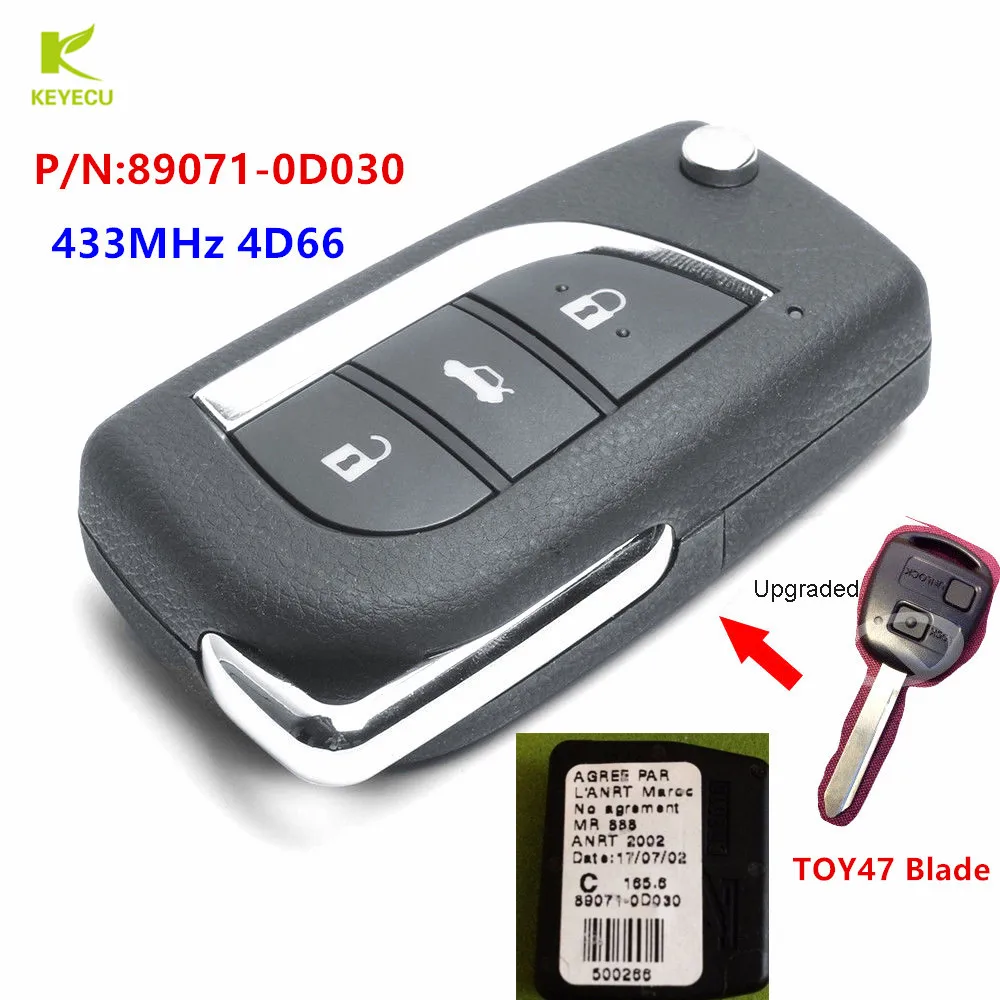 

Запасной новый обновленный дистанционный ключ KEYECU 433 МГц 4D66 для Toyota Yaris Avensis Corolla 89071-0D030 с необработанным лезвием TOY47