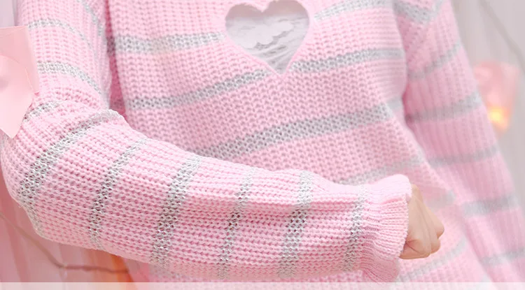 Autumn new Japanese Female Kawaii Sweaters Fashion Lovely Cute Knitwear Mori girl Heart Love Hollow out Chest Sweater for Women | Женская