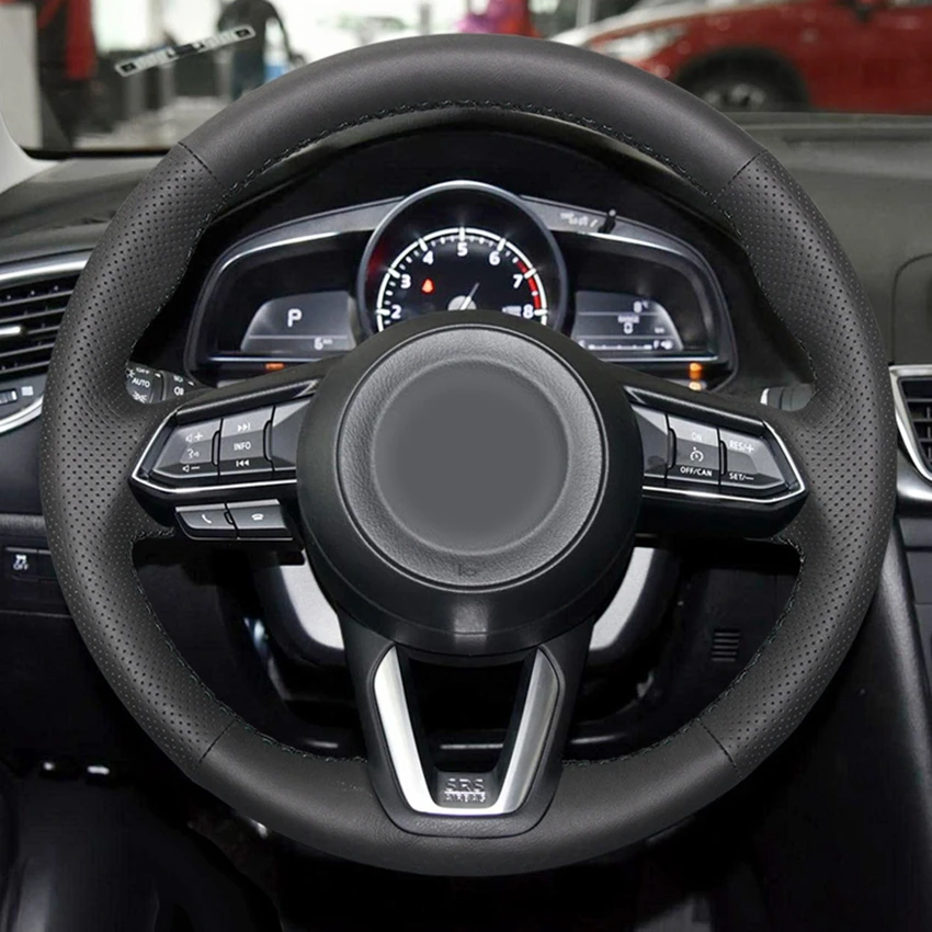 

Черный Кожаный Чехол На Руль, Сшитый Вручную Для Mazda CX3 CX-3 CX5, Автомобильный Чехол На Колесо, Аксессуар Из Микроволокна