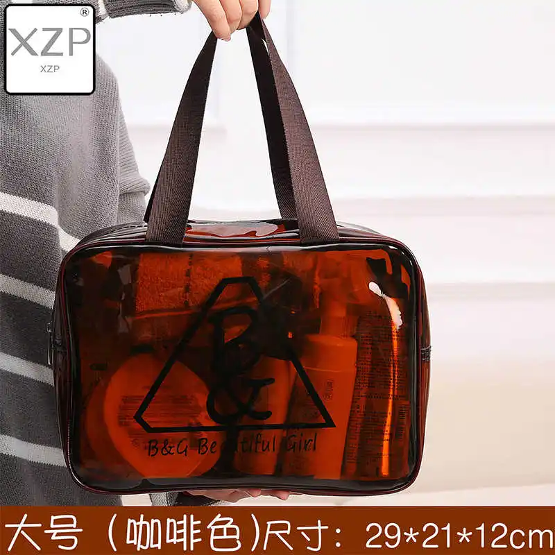 Brown 3 XZP, 3 размера, прочная, водонепроницаемая, ПВХ, женская косметичка для путешествий, утолщенная, коричневая, черная, прозрачная, многоцелевая, на молнии, косметичка - Цвет: Brown 3
