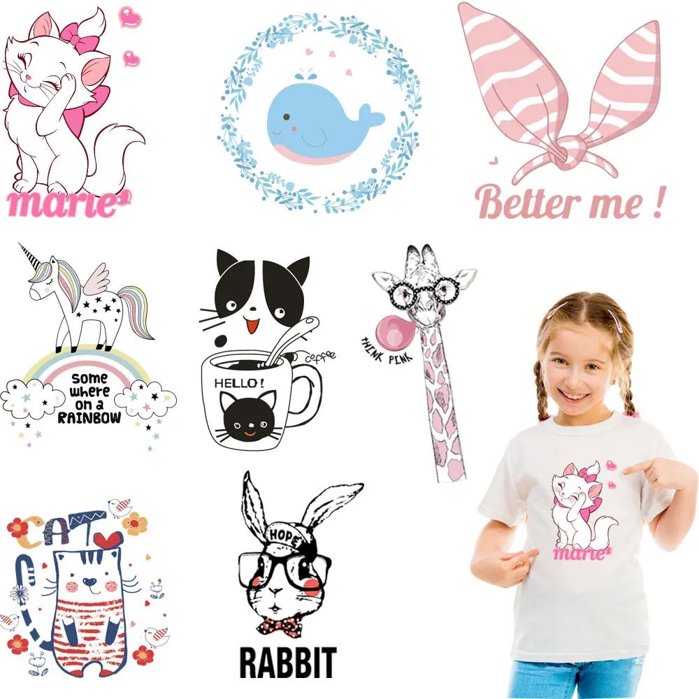Единорог кролик Дельфин кошка животные термо наклейки Патчи для детей Детская