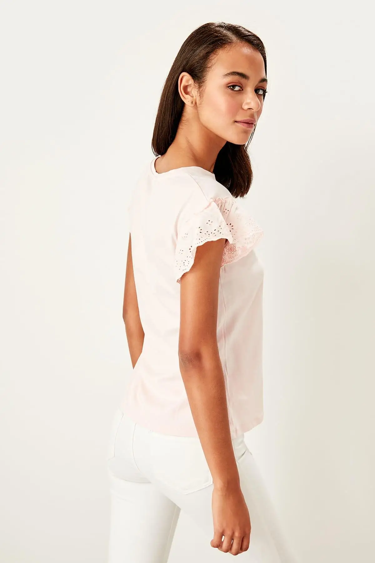 Trendyol порошок фисто вышитые Базовые Трикотажные футболки TWOSS19BX0182 | Женская одежда