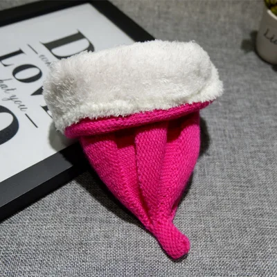 Hot pink Детская зимняя теплая шерстяная шапка детский вязаный свитер шапка заостренный шапка волшебника мальчик девочка шапка родитель-ребенок уличная теплая защита для ушей - Цвет: Hot pink