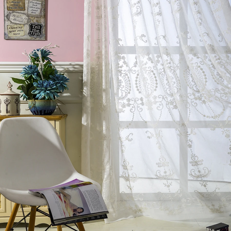 European Embroidered Voile Curtains Bedroom Curtain Living Room Window fashion tulle wp014#30 | Обустройство дома