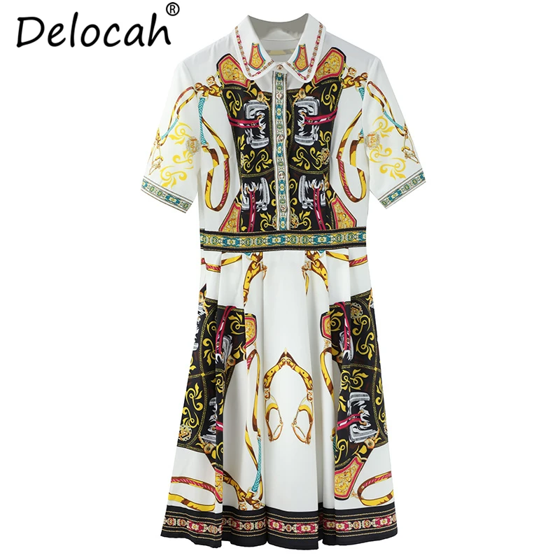 Женское платье с коротким рукавом Delocah элегантное винтажное геометрическим