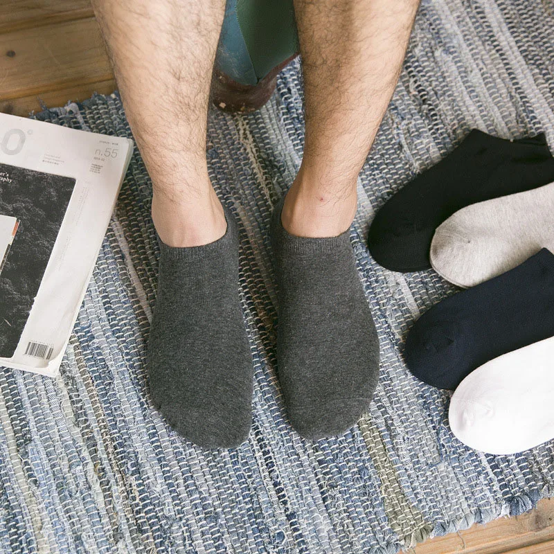 Носки мужские до щиколотки универсальные хлопковые носки-тапочки черные белые