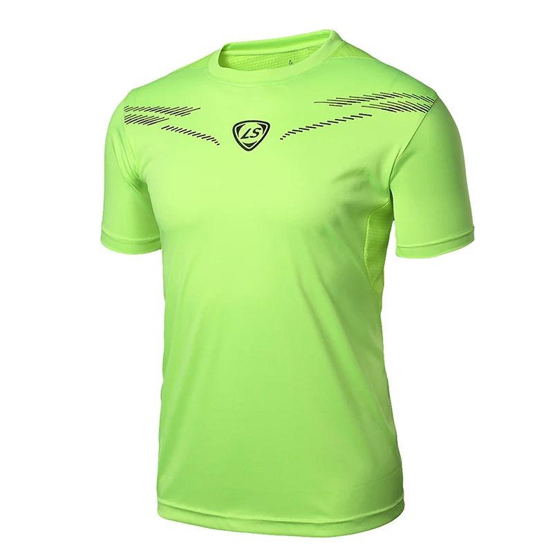 LS01 Green EU size Футболка для бега, мужские топы, футболки, Спортивная Футболка с круглым вырезом, комбинированная футболка с коротким рукавом, футболки для тренировок в тренажерном зале, дышащая спортивная одежда, Майки - Цвет: LS01 Green EU size