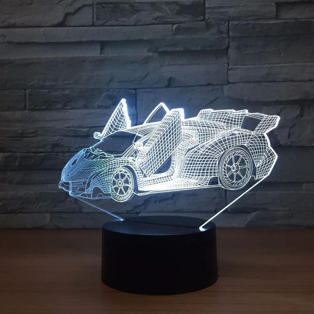 Быстродействующий спортивный автомобиль 3D ночной Светильник акриловая пластина
