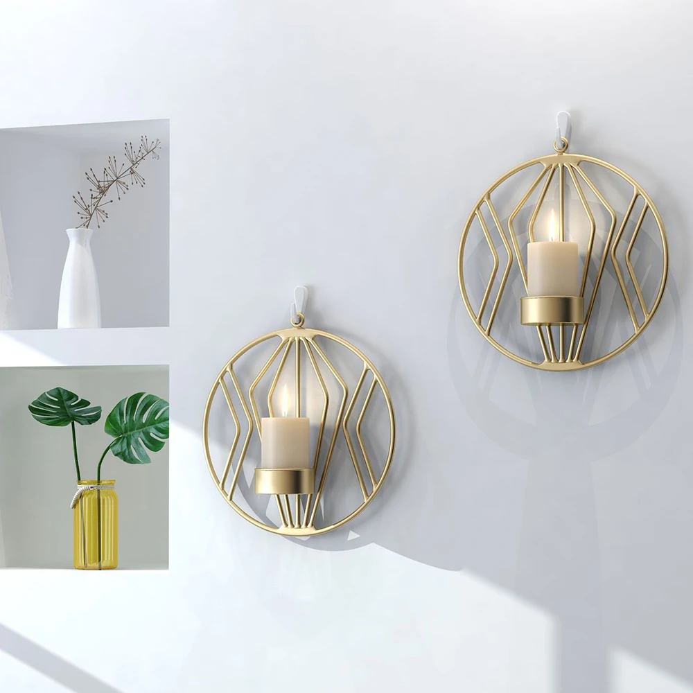 Nordic Style Creative 3D Geometric Candlestick Metal Wall Candle Holder Sconce Matching Small Tealight Home Ornaments | Дом и сад