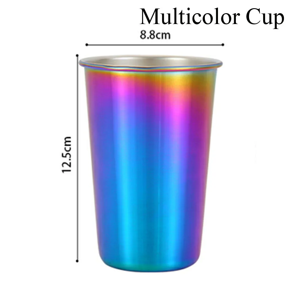 Multicolor Cup 500 мл металлические кофейные кружки из нержавеющей стали, многоразовые стаканчики с соломинкой, кружка для путешествий на открытом воздухе, для кемпинга, для питья, сока, чая, пива, вечерние стаканчики - Цвет: Multicolor Cup