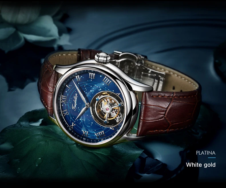 Топ Роскошные Tourbillon Мужские механические часы Звездное небо циферблат оригинальные настоящие Tourbillon движение часы relogios masculinos