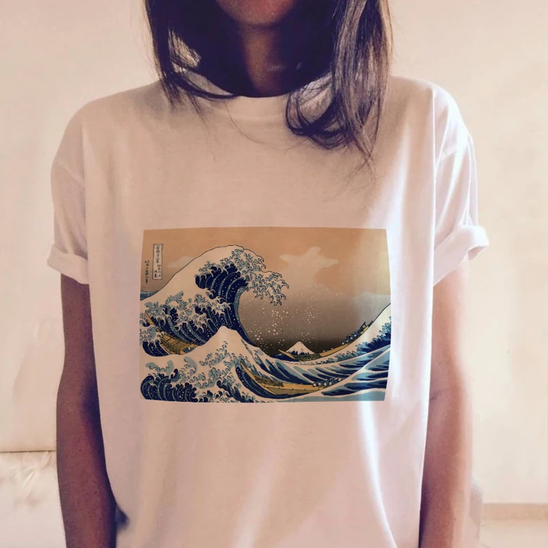 

Harajuku Vincent Van Gogh The Starry Night Ukiyo-e Print T-shirt Aesthetic Creative Tee Tops Women Japanese Style Wave Tshirts
